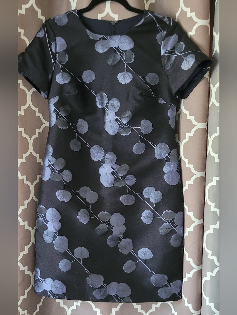Banana Republic Navy Blue Dress with Silver-Blue Floral Pattern